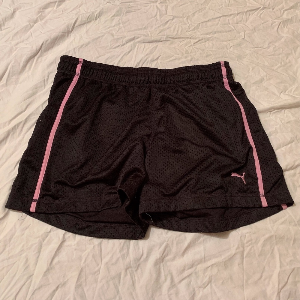 girls L puma athletic shorts mesh black‎ active